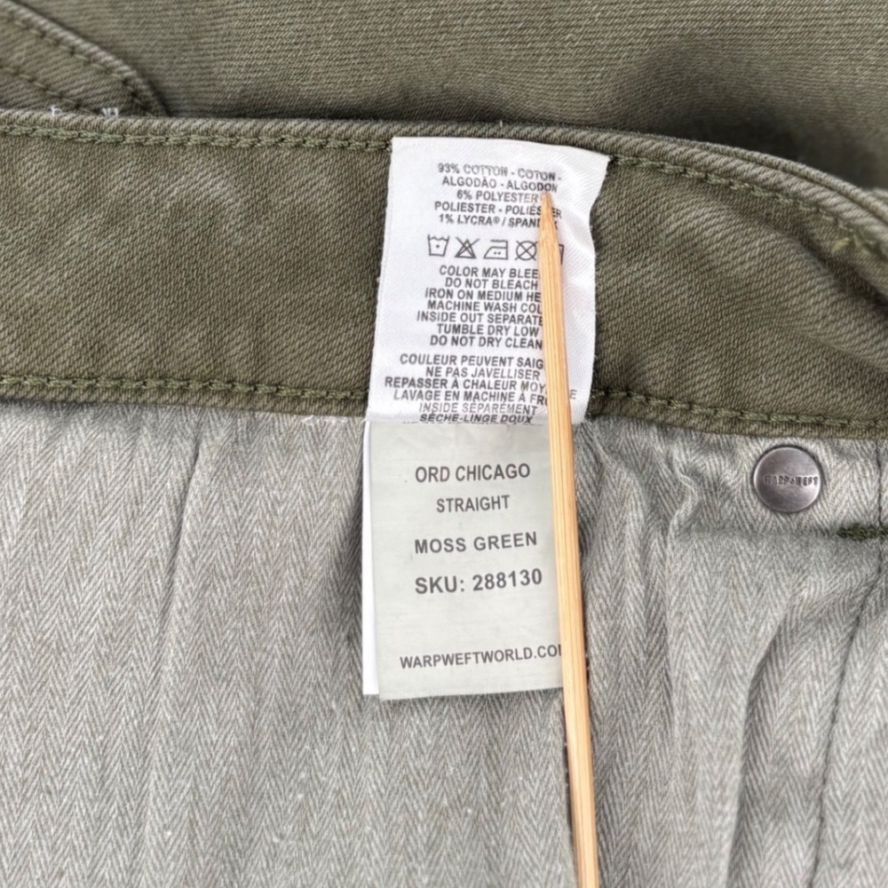 Warp + Weft ORD Chicago Straight Leg Pants Mens 38x30 Moss Green 288130 - Picture 6 of 9